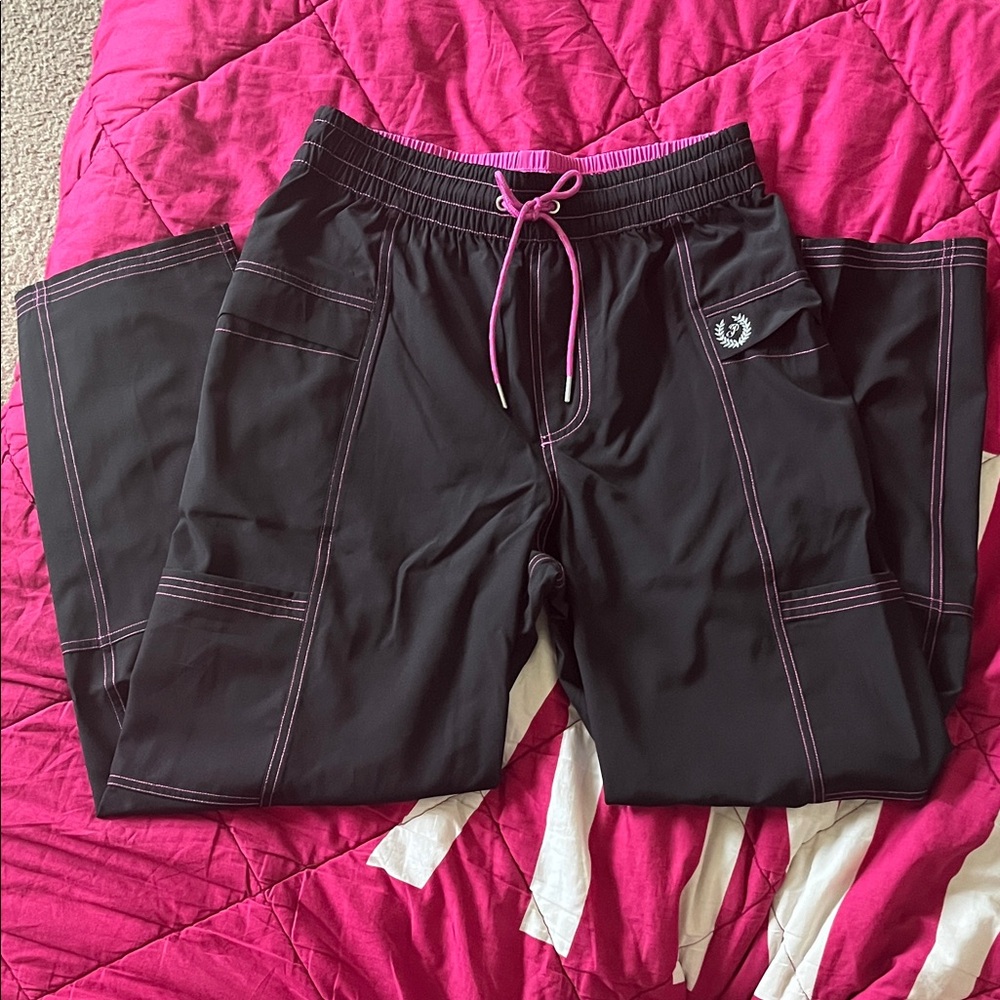 PINK Victoria's Secret Black Wide Leg Pants with Pink Accents - NEW WITH TAGS